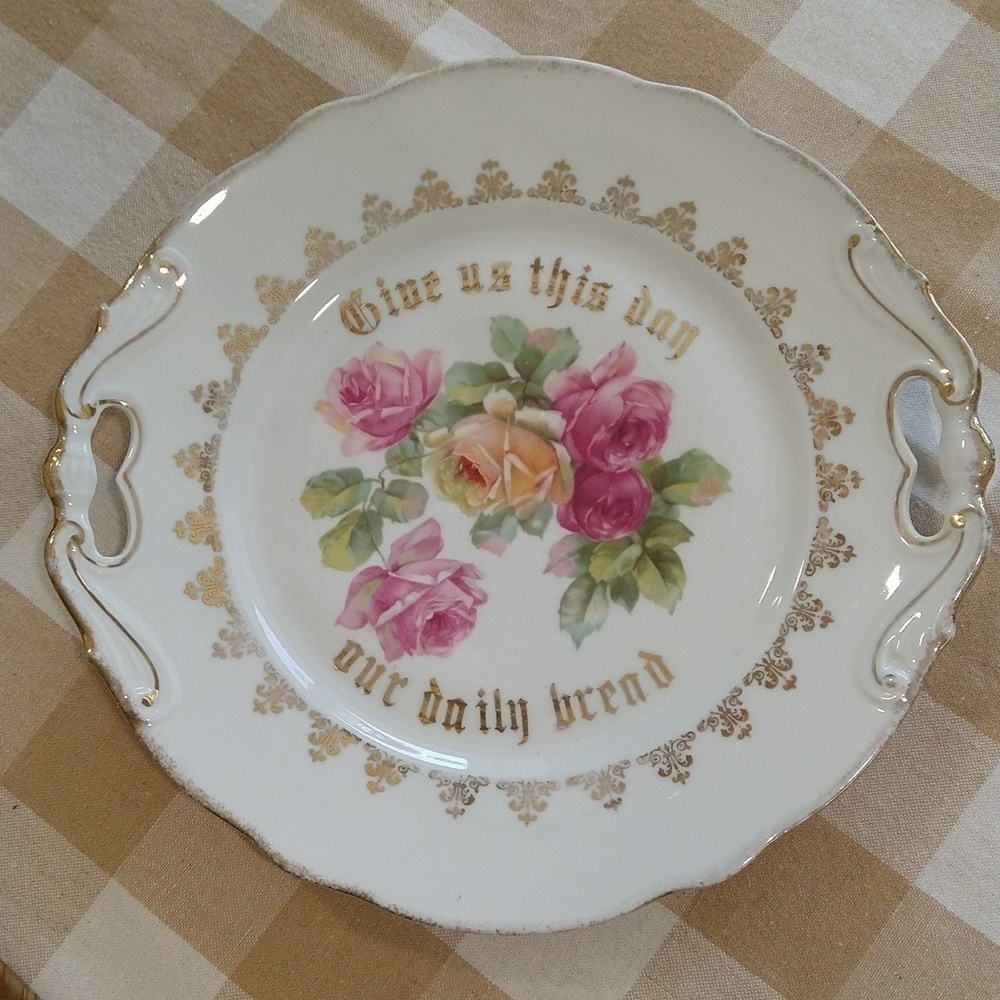 Hand-painted German porcelain roses dish plate tray 11" gold trim